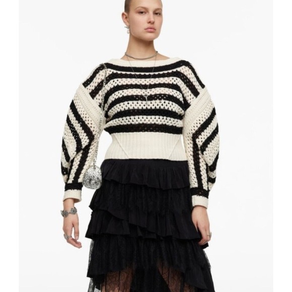 ZARA Striped croppe Chunky Knit Sweater Crochet Long Sleeve Limited Edition M L - Picture 7 of 11